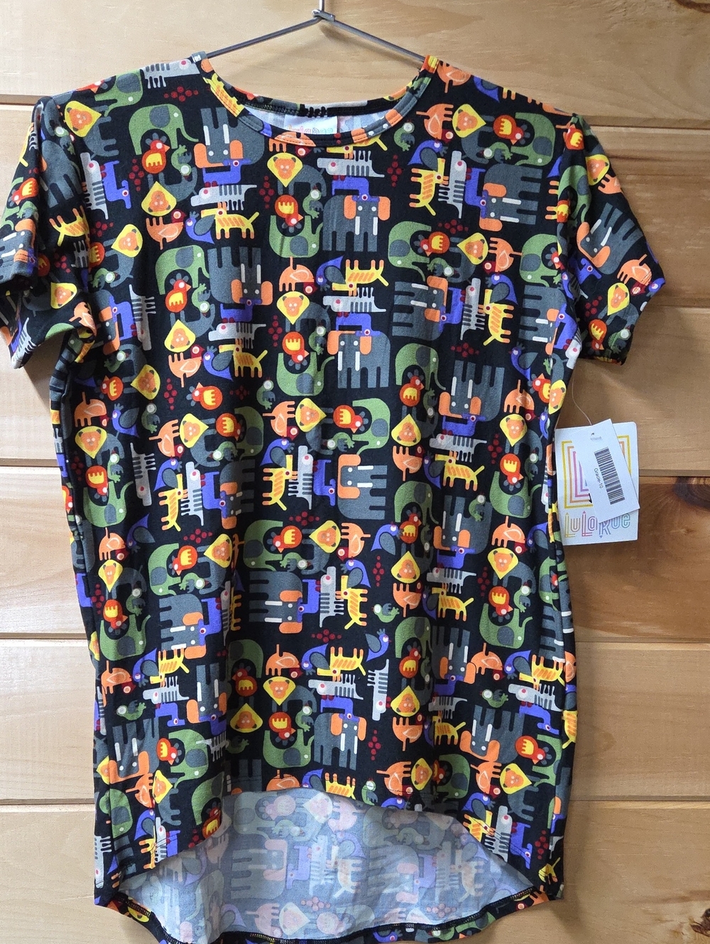 LuLaRoe Gracie Black Kids Tee with Bright Jungle Animal Print